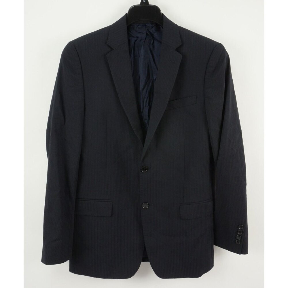 Current Gianni Versace Men's‎ 38R Blue Textured Stripe Wool Blend Suit Jacket